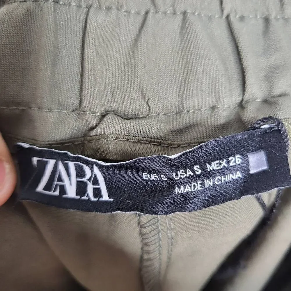 NEW Zara High Waist Olive Turn Up Hem Trousers Pants Size Small - Picture 8 of 9